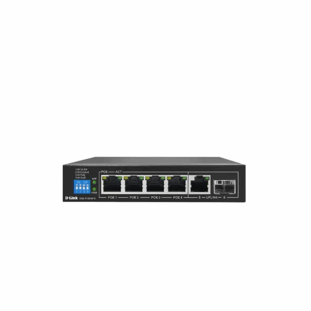 Switch D-Link DGS-F1006P-E 4 port POE Gigabit (60W ) Long Range 250M + 2 Uplink Port