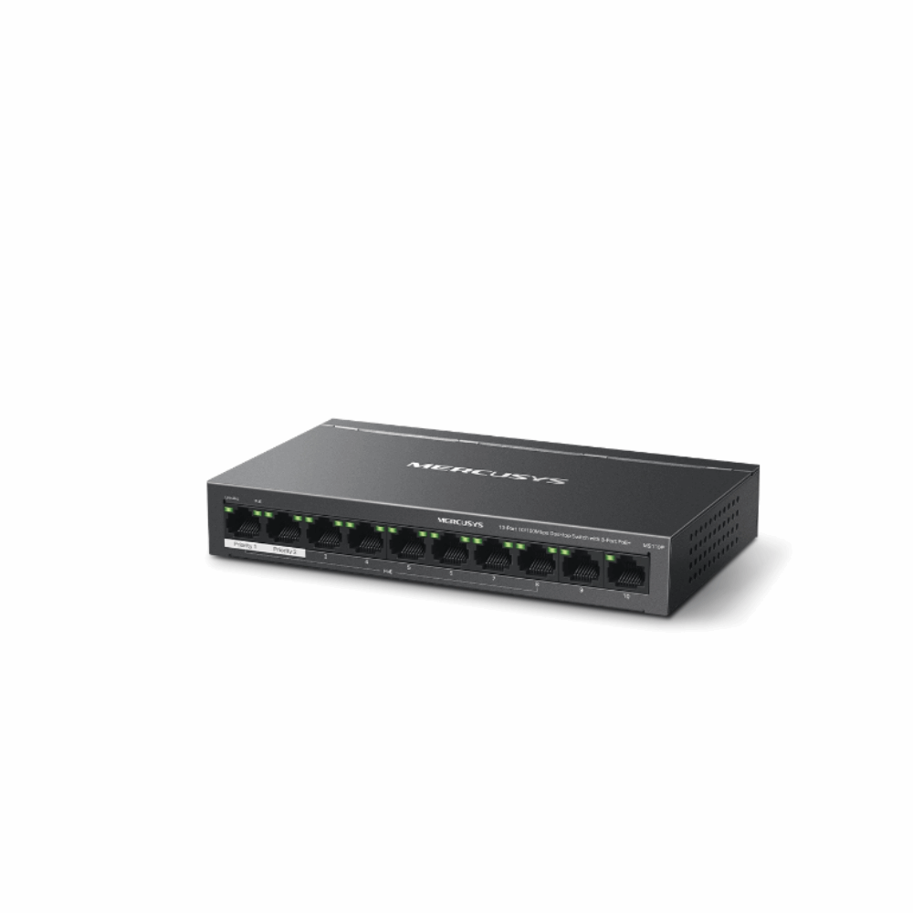 Switch Mercusys MS110P 10-Port 10/100Mbps Desktop Switch with 8-Port PoE+